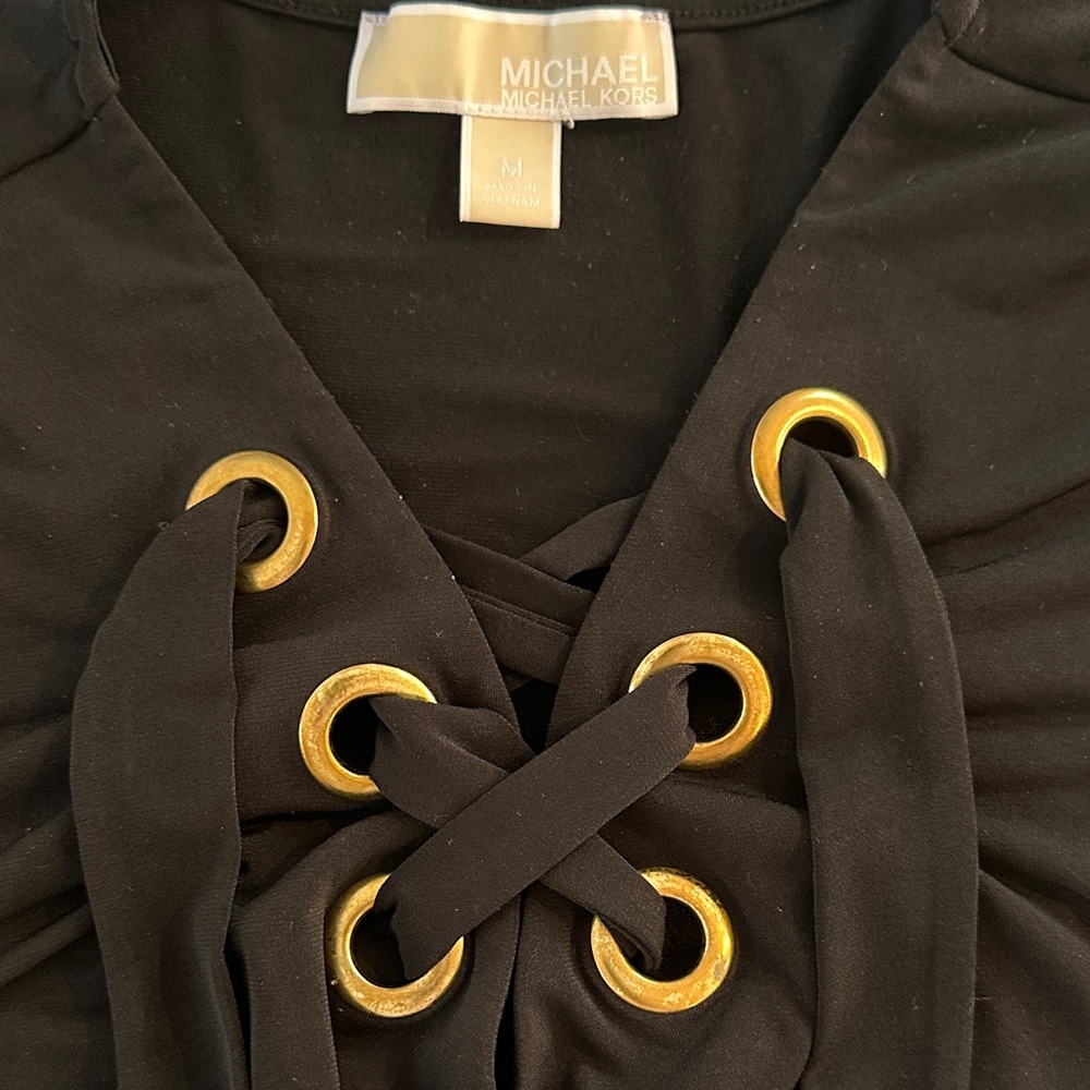 Michael Kors Black Mini Dress with Gold Eyelets - Picture 2 of 2